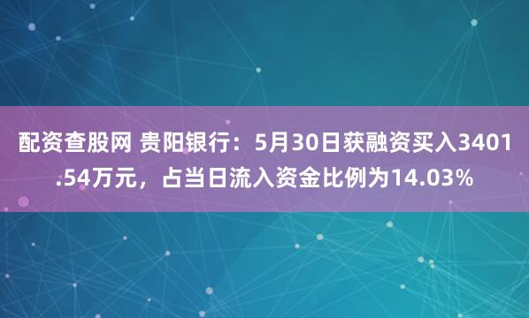 配资查股网 贵阳银行：5月30日获融资买入3401.54万元，占当日流入资金比例为14.03%